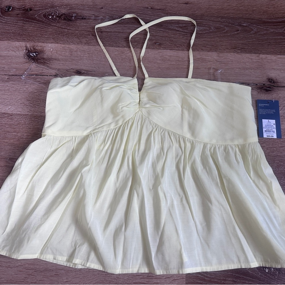 Butter Yellow Spaghetti cross Strap Top